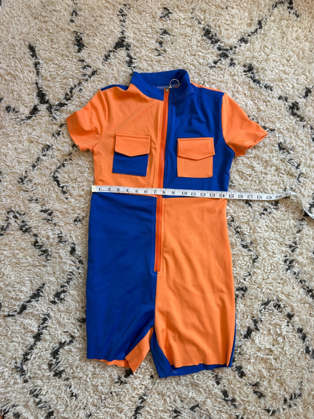 SHEIN Orange and Royal Blue Colorblock Romper Woman Size M
